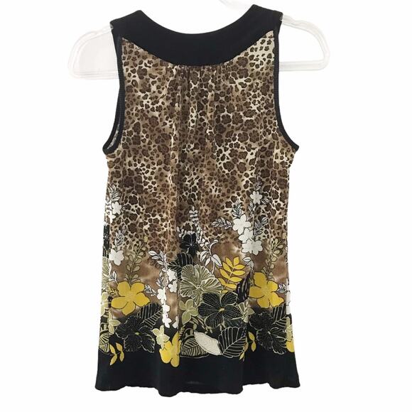 Notations Sleeveless Floral Animal Print Embellished Ribbed Top - Small - Picture 2 of 9
